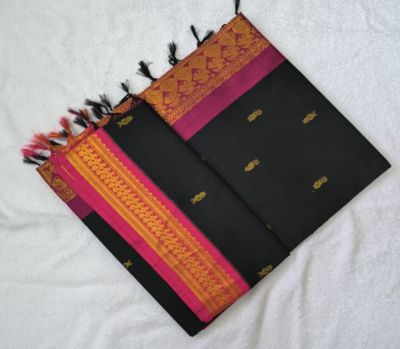 KALYANI SAREES - Black with Purple Border