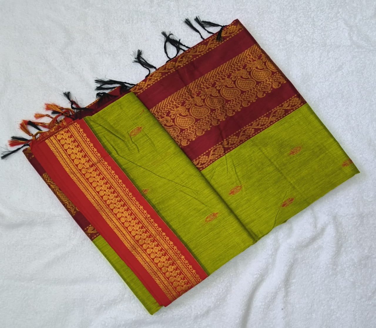 KALYANI SAREE-Olive Green With Maroon