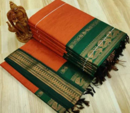 KALYANI SAREE- Orange with Green Border