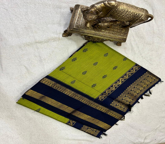 KALYANI SAREE- GREEN WITH BLUE BORDER